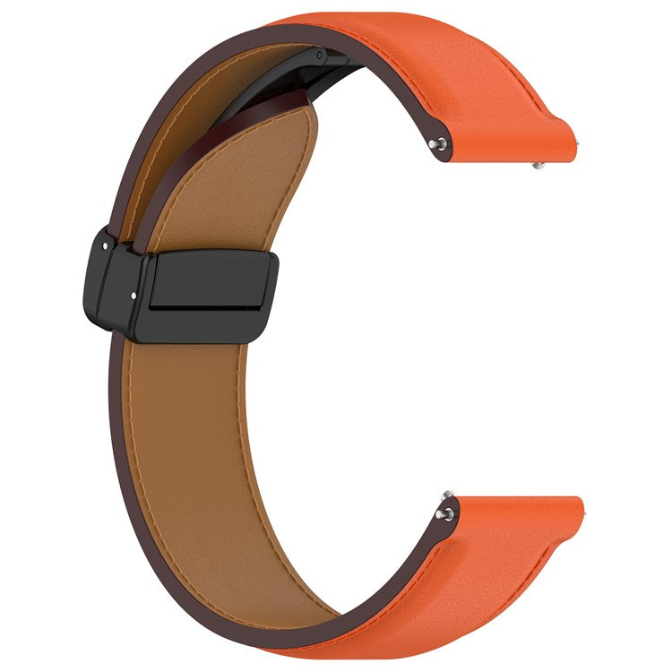 Watch Strap for Samsung Galaxy Watch3 45mm / Watch 46mm / Huawei Watch 4 , 22mm Genuine Cow Leather Band with Folding Buckle - Orange