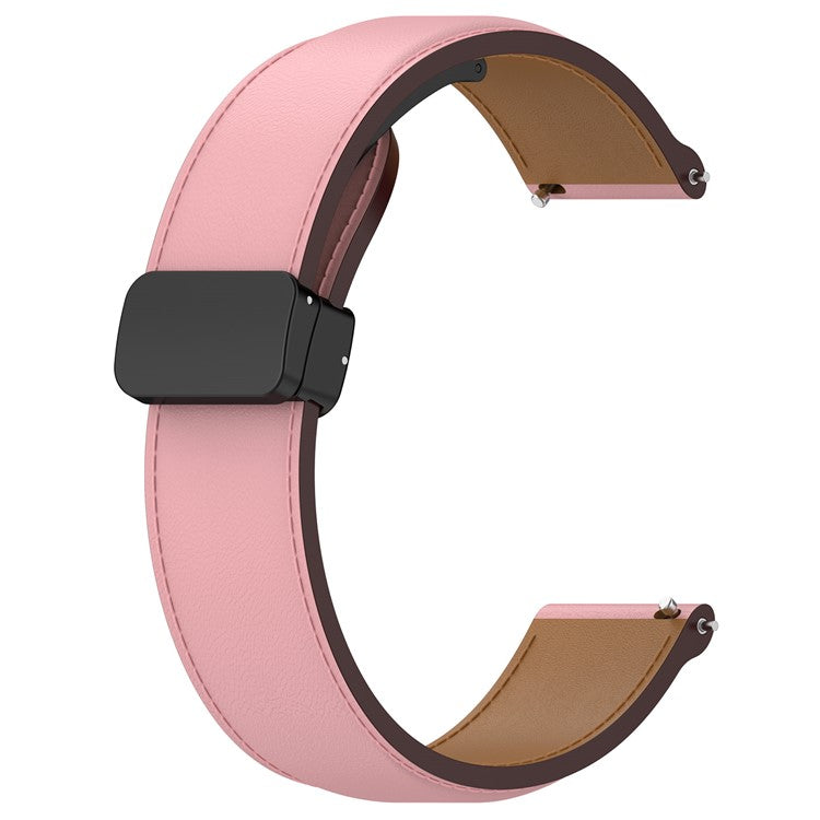 Watch Strap for Samsung Galaxy Watch3 45mm / Watch 46mm / Huawei Watch 4 , 22mm Genuine Cow Leather Band with Folding Buckle - Pink