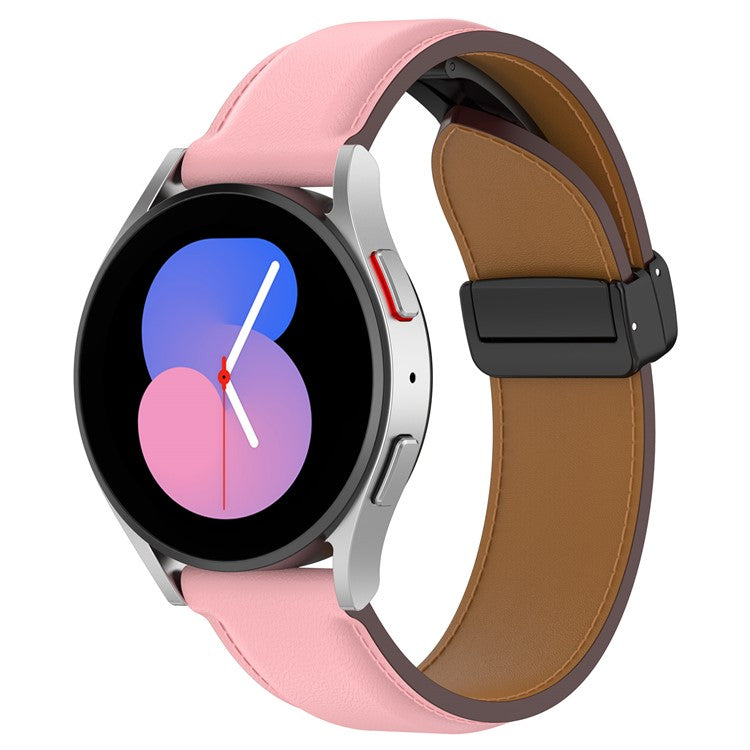 Watch Strap for Samsung Galaxy Watch3 45mm / Watch 46mm / Huawei Watch 4 , 22mm Genuine Cow Leather Band with Folding Buckle - Pink