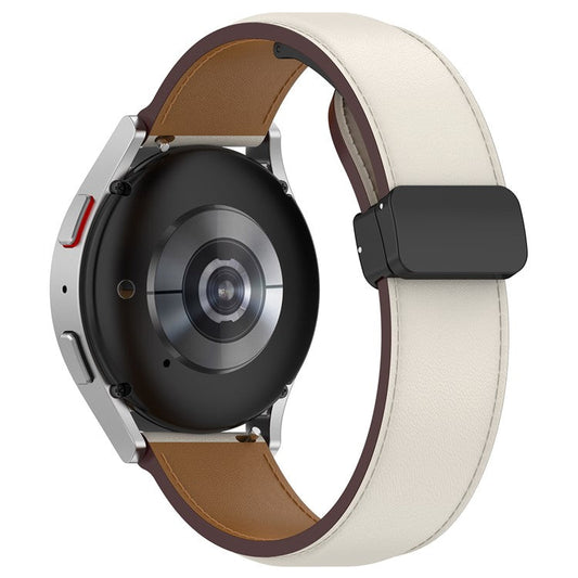 20mm Watch Band for Samsung Galaxy Watch6 40mm 44mm / Watch6 Classic 43mm 47mm , Genuine Cow Leather Folding Buckle Strap - Beige