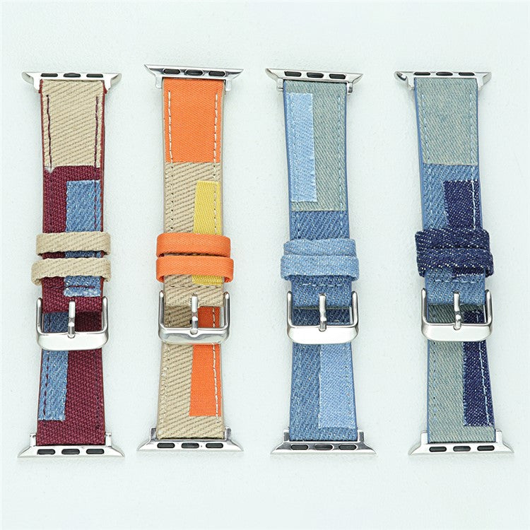 For Apple Watch Series 10 46mm / Ultra 2 Ultra 49mm /  Series 9 8 7 45mm / 6 5 4 SE (2023) SE (2022) SE 44mm / 3 2 1 42mm Watch Band Jeans Style Canvas Watch Strap - Baby Blue
