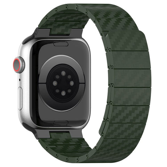 Magnetic Watch Band for Apple Watch Series 10 46mm / Ultra 2 Ultra 49mm /  Series 9 8 7 45mm / 6 5 4 SE (2023) SE (2022) SE 44mm / 3 2 1 42mm , AW Carbon Fiber Texture PC Strap - Green