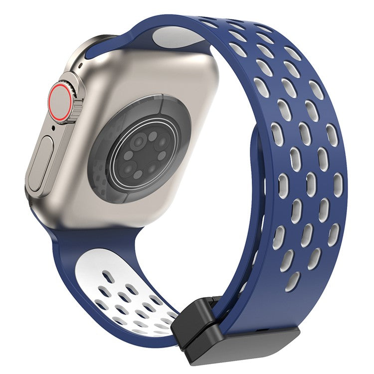 Magnetic Watch Strap for Apple Watch Series 10 42mm / 9 8 7 41mm / SE (2023) SE (2022) SE 6 5 4 40mm / 3 2 1 38mm Dual-Color Silicone Band Bracelet - Midnight Blue+White