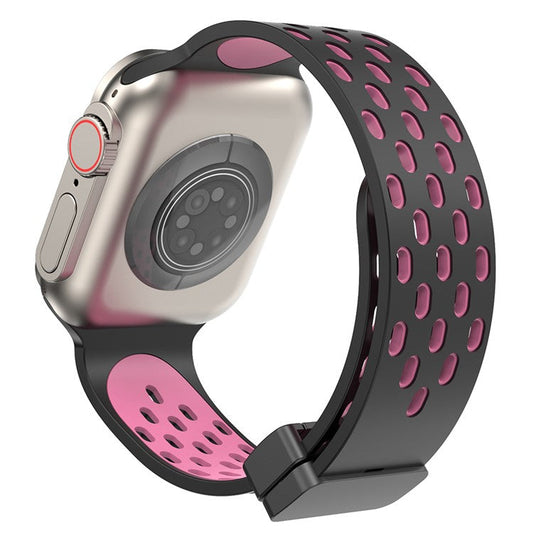 Magnetic Watch Strap for Apple Watch Series 10 42mm / 9 8 7 41mm / SE (2023) SE (2022) SE 6 5 4 40mm / 3 2 1 38mm Dual-Color Silicone Band Bracelet - Black+Rose