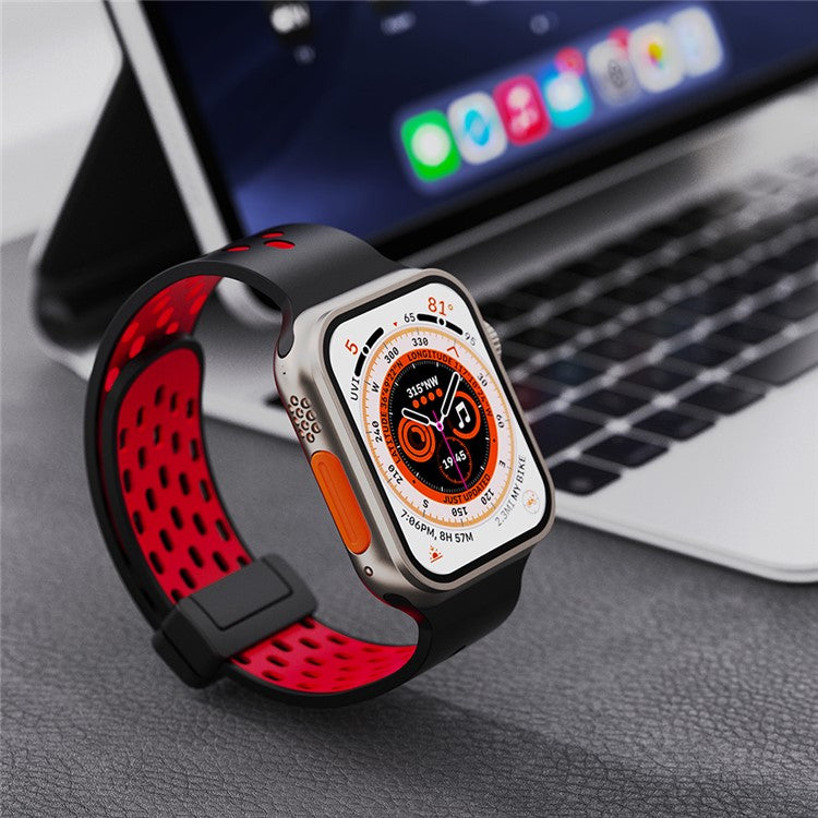 Magnetic Watch Strap for Apple Watch Series 10 42mm / 9 8 7 41mm / SE (2023) SE (2022) SE 6 5 4 40mm / 3 2 1 38mm Dual-Color Silicone Band Bracelet - Black+Rose