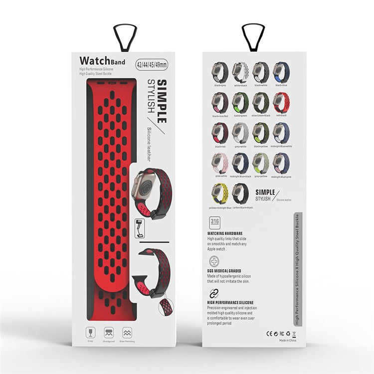 Magnetic Watch Strap for Apple Watch Series 10 42mm / 9 8 7 41mm / SE (2023) SE (2022) SE 6 5 4 40mm / 3 2 1 38mm Dual-Color Silicone Band Bracelet - Black+Rose