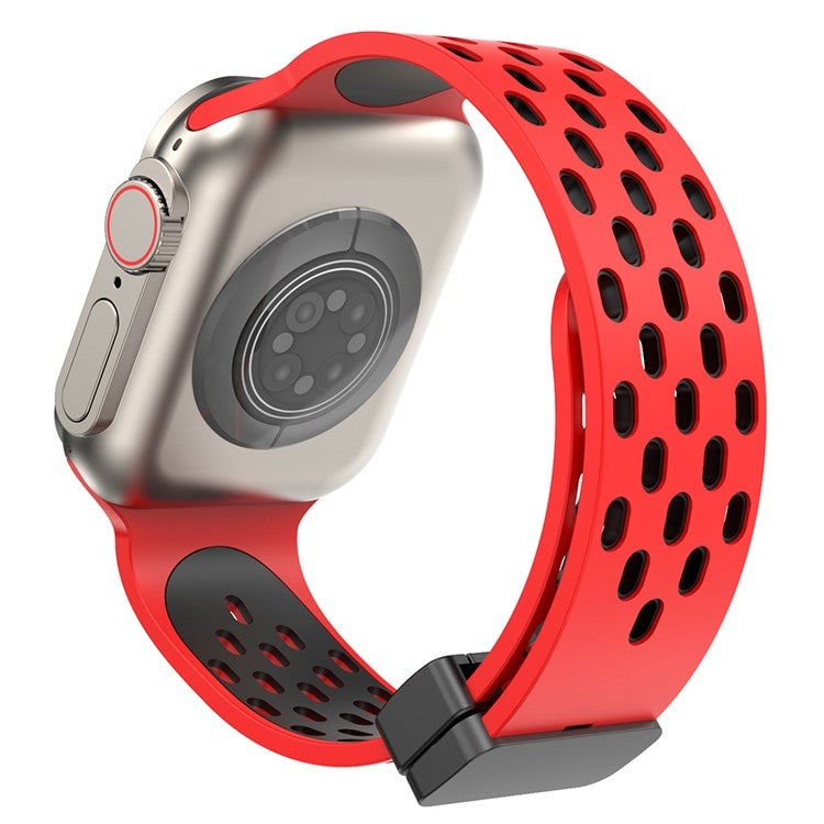 Magnetic Watch Strap for Apple Watch Series 10 42mm / 9 8 7 41mm / SE (2023) SE (2022) SE 6 5 4 40mm / 3 2 1 38mm Dual-Color Silicone Band Bracelet - Red+Black