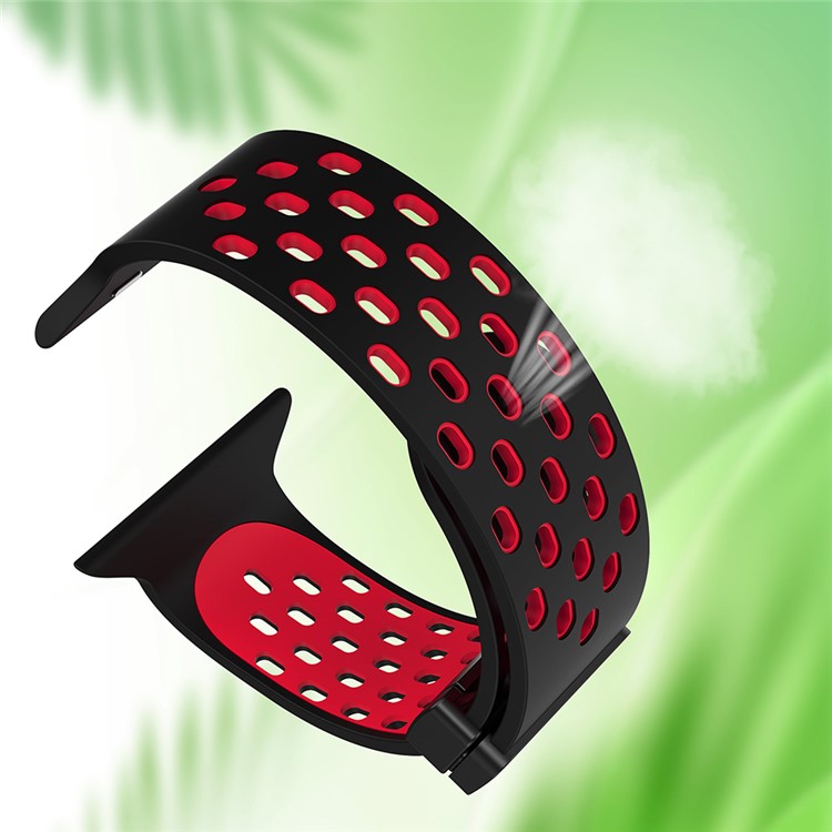 Watch Band for Apple Watch Series 10 46mm / Ultra 2 Ultra 49mm /  Series 9 8 7 45mm / 6 5 4 SE (2023) SE (2022) SE 44mm / 3 2 1 42mm , Dual-Color Silicone Magnetic Strap - Black+Red