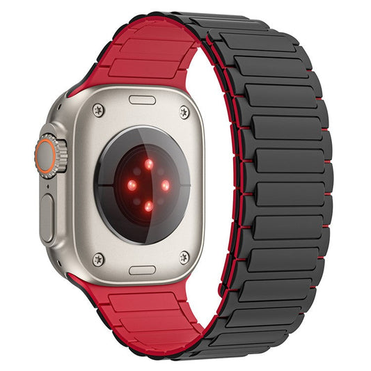 Magnetic Band for Apple Watch Series 10 42mm / 9 8 7 41mm / SE (2023) SE (2022) SE 6 5 4 40mm / 3 2 1 38mm AW Silicone Adjustable Strap - Black+Red