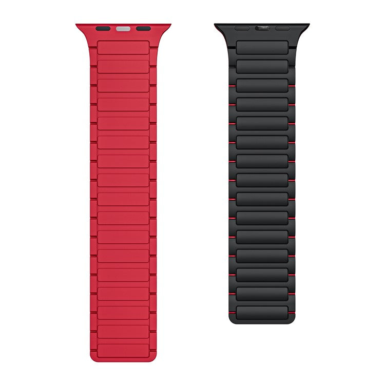 Magnetic Band for Apple Watch Series 10 42mm / 9 8 7 41mm / SE (2023) SE (2022) SE 6 5 4 40mm / 3 2 1 38mm AW Silicone Adjustable Strap - Black+Red
