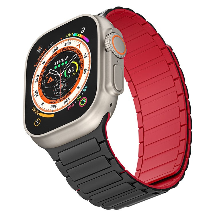 Magnetic Band for Apple Watch Series 10 42mm / 9 8 7 41mm / SE (2023) SE (2022) SE 6 5 4 40mm / 3 2 1 38mm AW Silicone Adjustable Strap - Black+Red