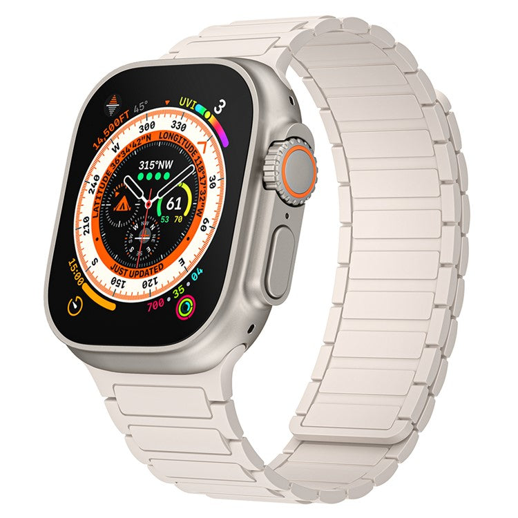 Silicone Watch Band for Apple Watch Series 10 46mm / Ultra 2 Ultra 49mm /  Series 9 8 7 45mm / 6 5 4 SE (2023) SE (2022) SE 44mm / 3 2 1 42mm , AW Magnetic Closure Wrist Strap - Starlight