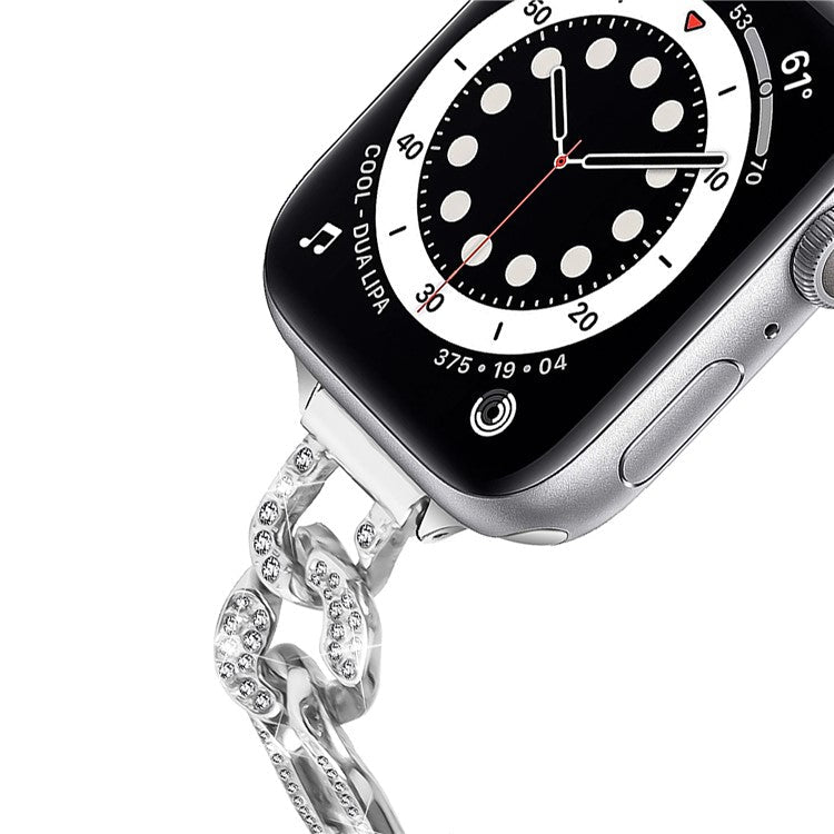 Alloy Watch Strap for Apple Watch Series 10 46mm / Ultra 2 Ultra 49mm /  Series 9 8 7 45mm / 6 5 4 SE (2023) SE (2022) SE 44mm / 3 2 1 42mm , Rhinestone Decor Watch Band - Silver