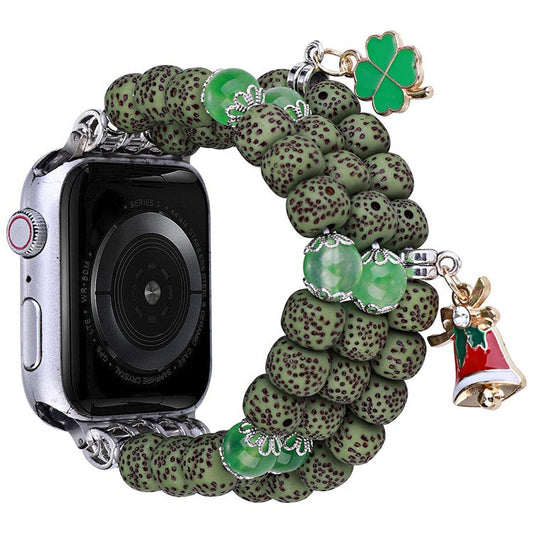 Beaded Bracelet for Apple Watch Series 10 42mm / 9 8 7 41mm / SE (2023) SE (2022) SE 6 5 4 40mm / 3 2 1 38mm Color Bodhi-Shape Watch Band - Green