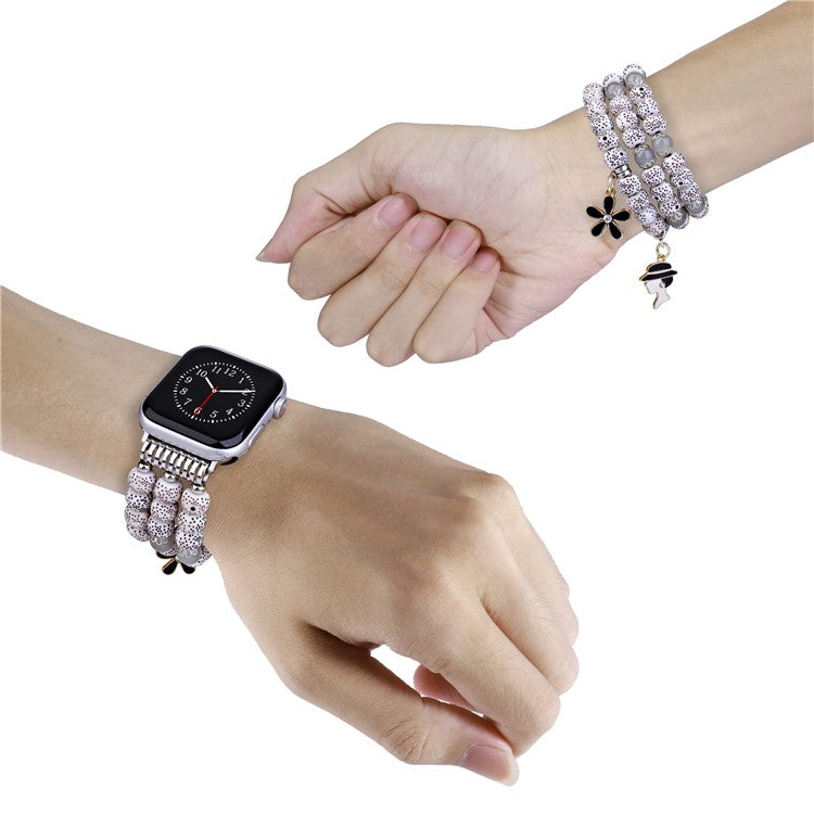 Beaded Bracelet for Apple Watch Series 10 42mm / 9 8 7 41mm / SE (2023) SE (2022) SE 6 5 4 40mm / 3 2 1 38mm Color Bodhi-Shape Watch Band - White