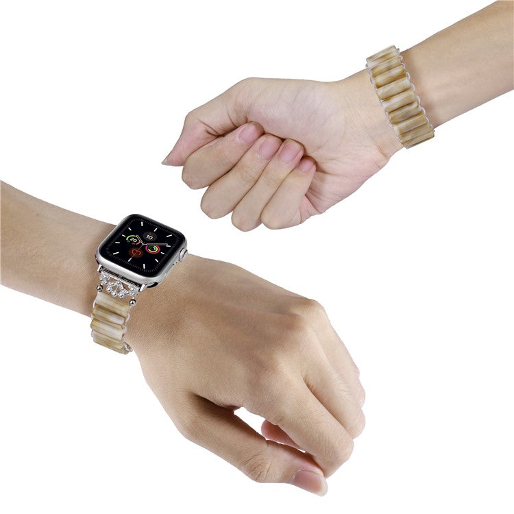 Watch Band for Apple Watch Series 10 42mm / 9 8 7 41mm / SE (2023) SE (2022) SE 6 5 4 40mm / 3 2 1 38mm Tube Bead Resin Strap - Starlight