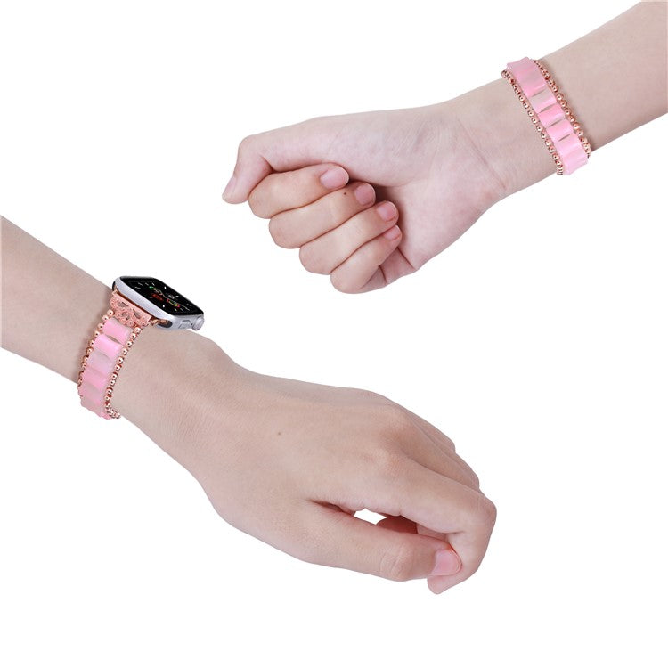 Watch Band for Apple Watch Series 10 42mm / 9 8 7 41mm / SE (2023) SE (2022) SE 6 5 4 40mm / 3 2 1 38mm Bamboo Shaped Resin Replacement Bracelet - Rose Gold / Pink