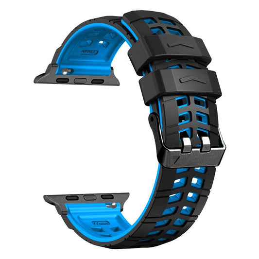 For Apple Watch Series 10 46mm / Ultra 2 Ultra 49mm /  Series 9 8 7 45mm / 6 5 4 SE (2023) SE (2022) SE 44mm / 3 2 1 42mm Dual Color Wrist Strap Silicone Watch Band - Black+Blue