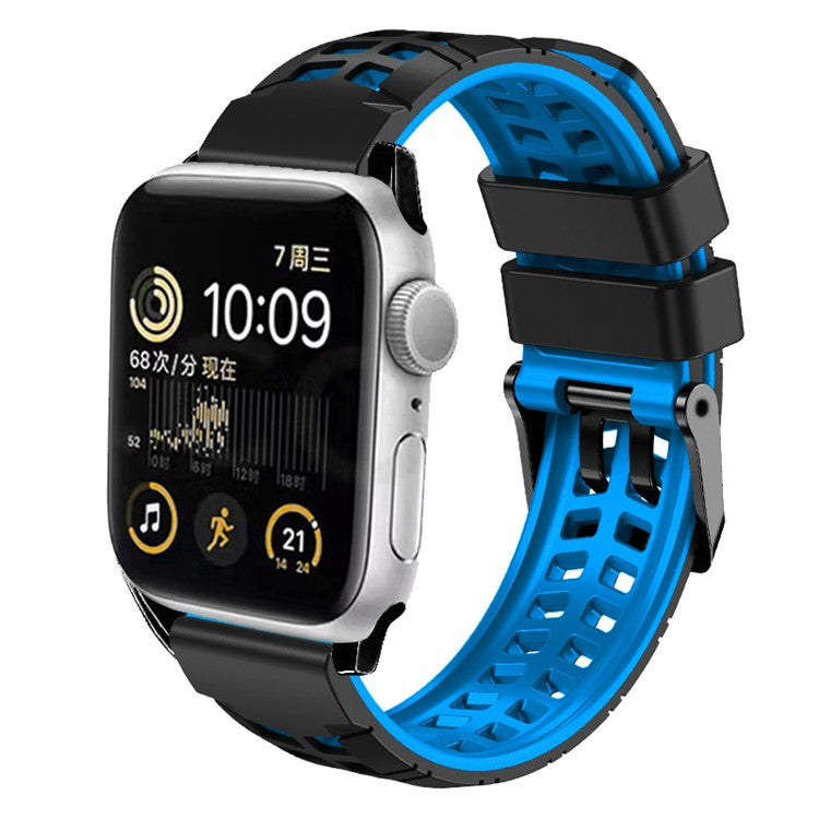For Apple Watch Series 10 46mm / Ultra 2 Ultra 49mm /  Series 9 8 7 45mm / 6 5 4 SE (2023) SE (2022) SE 44mm / 3 2 1 42mm Dual Color Wrist Strap Silicone Watch Band - Black+Blue
