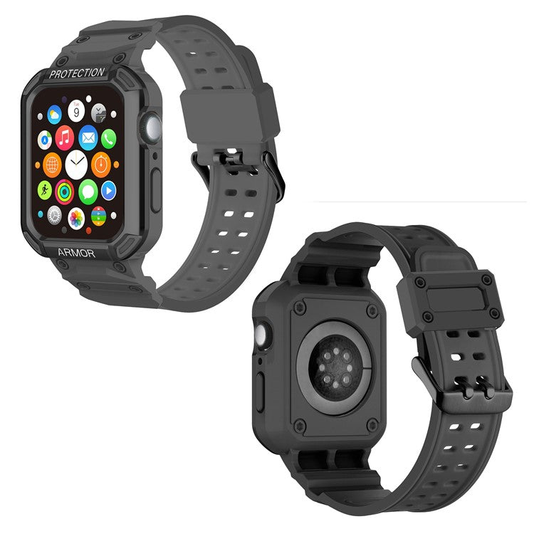 For Apple Watch Series 8 / 7 45mm / 6 / 5 / 4 / SE / SE (2022) 44mm 2-in-1 TPU Watchband Watch Case with PC Top Cover - Black+Black