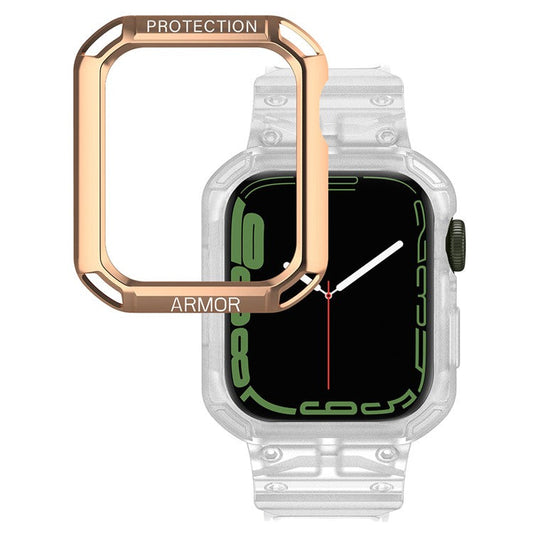For Apple Watch Series 8 / 7 41mm / 6 / 5 / 4 / SE / SE (2022) 40mm 2-in-1 TPU Wrist Strap Watch Case with PC Top Cover - Rose Gold+Transparent