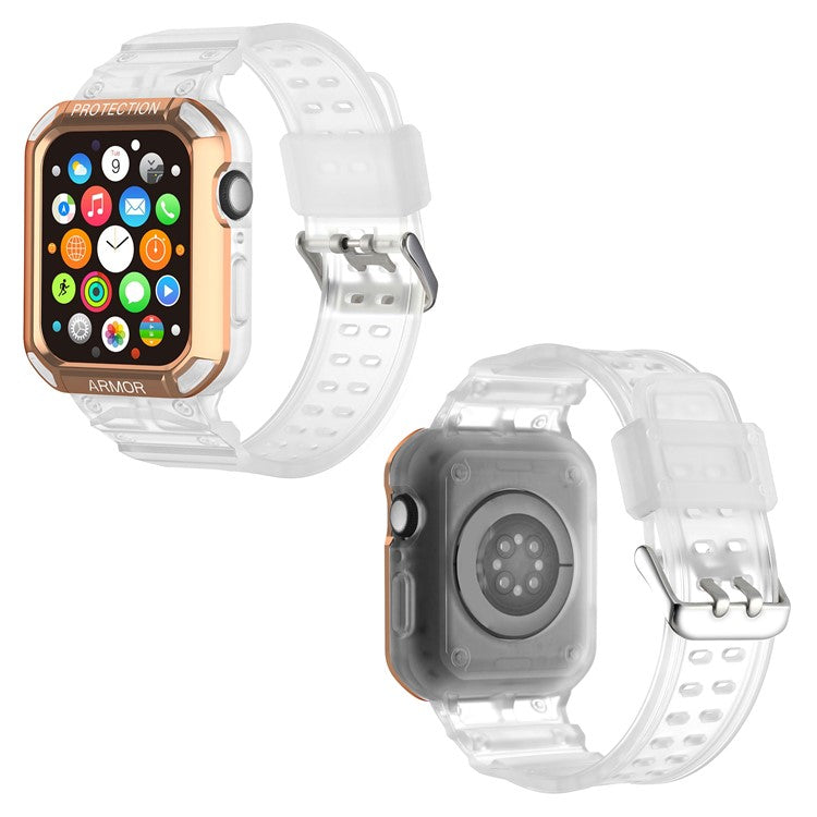 For Apple Watch Series 8 / 7 41mm / 6 / 5 / 4 / SE / SE (2022) 40mm 2-in-1 TPU Wrist Strap Watch Case with PC Top Cover - Rose Gold+Transparent