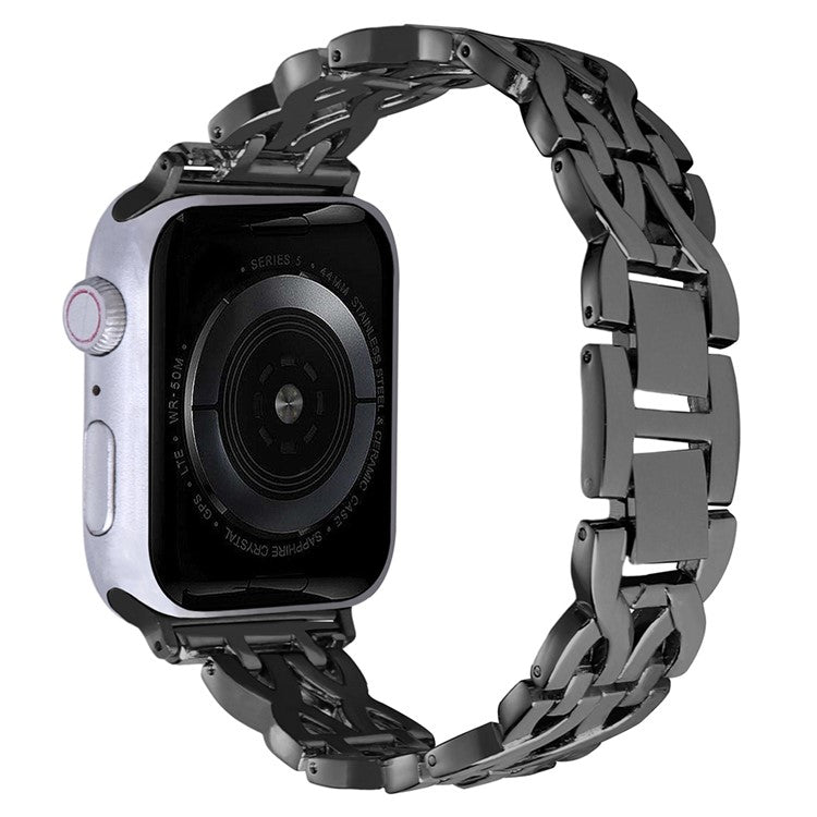 For Apple Watch Series 10 46mm / Ultra 2 Ultra 49mm /  Series 9 8 7 45mm / 6 5 4 SE (2023) SE (2022) SE 44mm / 3 2 1 42mm Alloy Watch Band Double X Rhinestone Strap - Black