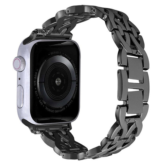 For Apple Watch Series 10 46mm / Ultra 2 Ultra 49mm /  Series 9 8 7 45mm / 6 5 4 SE (2023) SE (2022) SE 44mm / 3 2 1 42mm Alloy Watch Band Double X Rhinestone Strap - Black