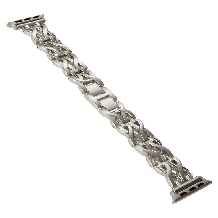 Watch Strap for Apple Watch Series 10 42mm / 9 8 7 41mm / SE (2023) SE (2022) SE 6 5 4 40mm / 3 2 1 38mm Rhinestone Watch Band Double X Alloy Wrist Strap - Starlight