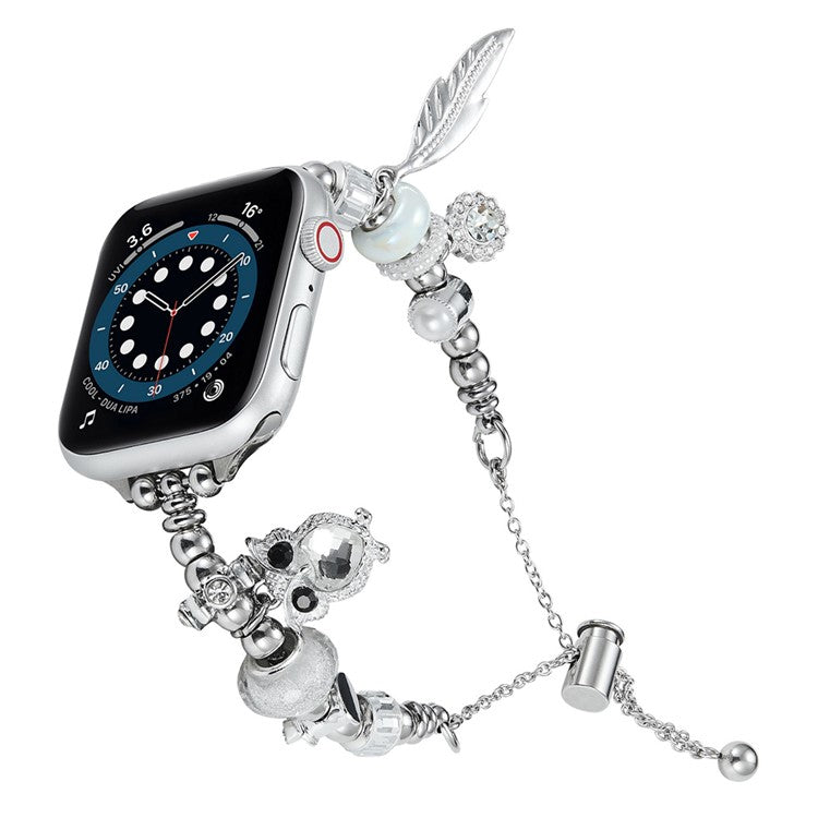 Beaded Bracelet Band for Apple Watch Series 10 42mm / 9 8 7 41mm / SE (2023) SE (2022) SE 6 5 4 40mm / 3 2 1 38mm Jewelry Watch Strap - Silver / Owl