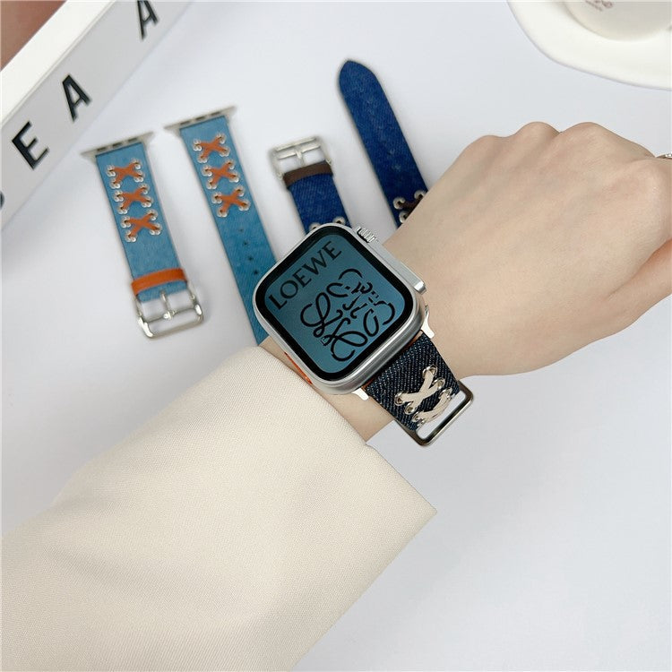 Watch Strap for Apple Watch Series 10 42mm / 9 8 7 41mm / SE (2023) SE (2022) SE 6 5 4 40mm / 3 2 1 38mm Canvas Nylon X Decor Watch Band - Black