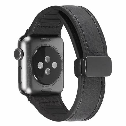 Watch Strap for Apple Watch Series 10 42mm / 9 8 7 41mm / SE (2023) SE (2022) SE 6 5 4 40mm / 3 2 1 38mm PU+Silicone Watch Strap Magnetic Folding Buckle Watch Band - Black