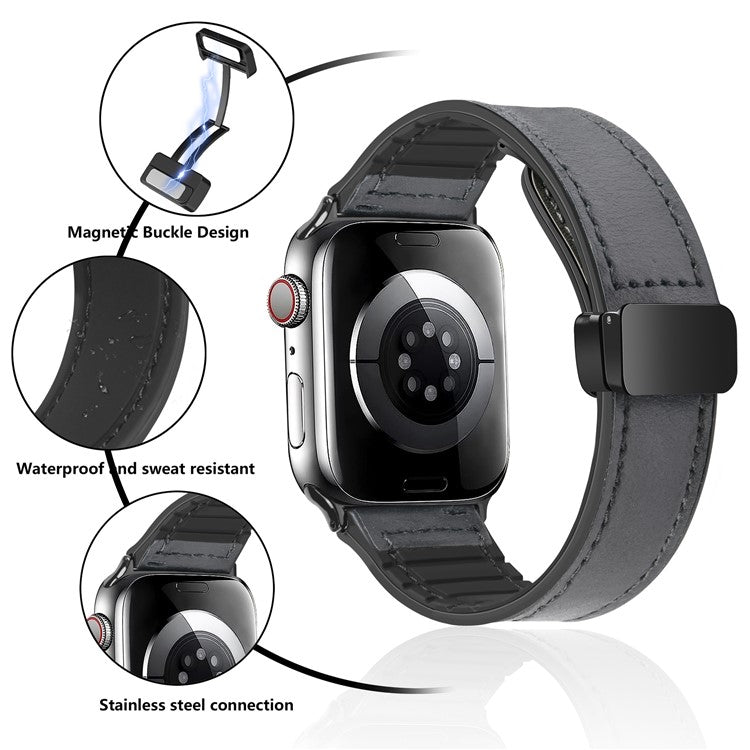 Watch Strap for Apple Watch Series 10 42mm / 9 8 7 41mm / SE (2023) SE (2022) SE 6 5 4 40mm / 3 2 1 38mm PU+Silicone Watch Strap Magnetic Folding Buckle Watch Band - Black