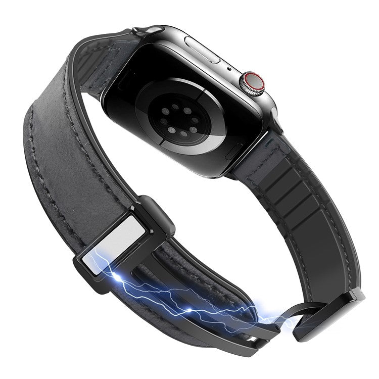 Watch Strap for Apple Watch Series 10 42mm / 9 8 7 41mm / SE (2023) SE (2022) SE 6 5 4 40mm / 3 2 1 38mm PU+Silicone Watch Strap Magnetic Folding Buckle Watch Band - Black
