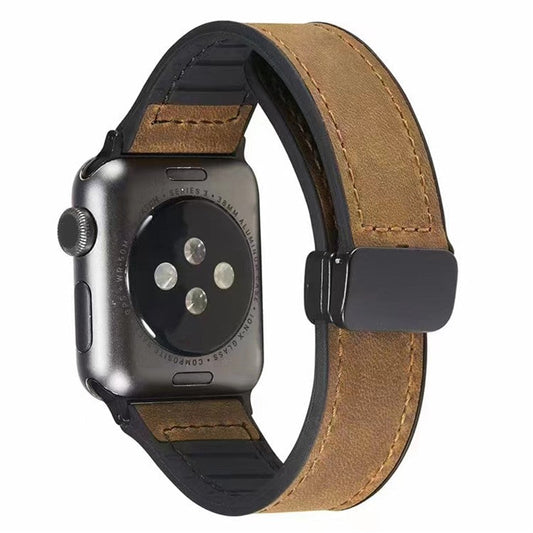 Watch Strap for Apple Watch Series 10 42mm / 9 8 7 41mm / SE (2023) SE (2022) SE 6 5 4 40mm / 3 2 1 38mm PU+Silicone Watch Strap Magnetic Folding Buckle Watch Band - Dark Brown