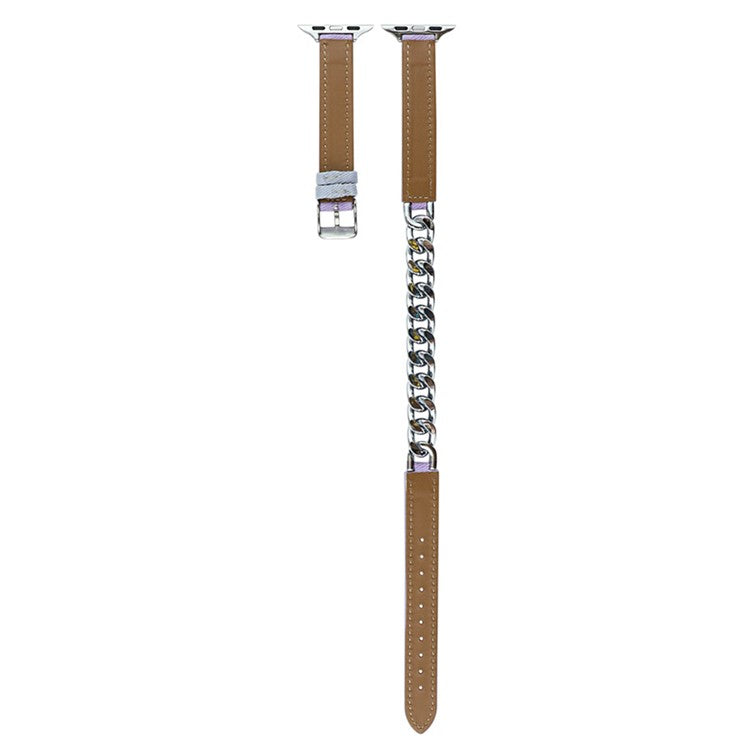 Watch Strap for Apple Watch Series 10 42mm / 9 8 7 41mm / SE (2023) SE (2022) SE 6 5 4 40mm / 3 2 1 38mm Rivet Decor Watch Strap Genuine Cow Leather Metal Chain Watchband - Blue