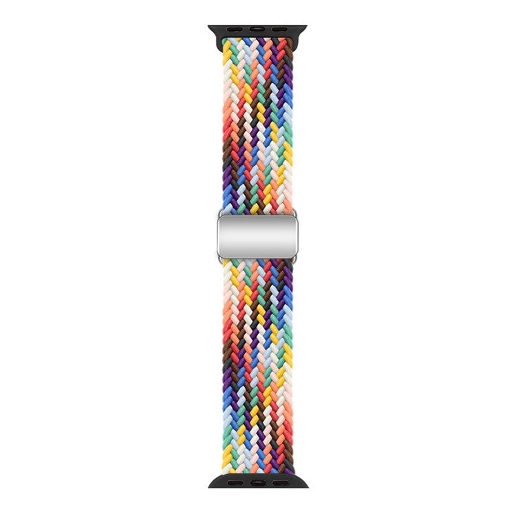 For Apple Watch Series 10 46mm / Ultra 2 Ultra 49mm /  Series 9 8 7 45mm / 6 5 4 SE (2023) SE (2022) SE 44mm / 3 2 1 42mm Nylon Braided Watch Band Magnetic Buckle Wrist Strap - Rainbow