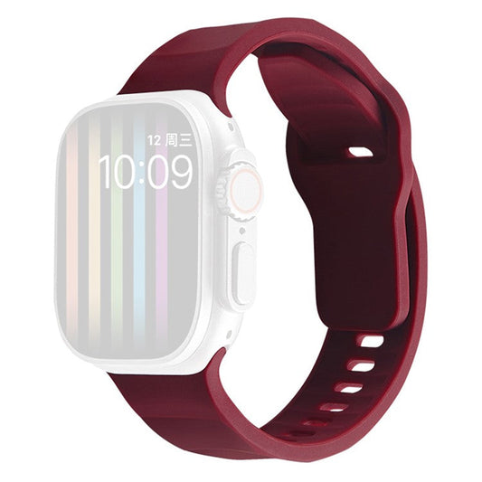 For Apple Watch Series 10 46mm / Ultra 2 Ultra 49mm /  Series 9 8 7 45mm / 6 5 4 SE (2023) SE (2022) SE 44mm / 3 2 1 42mm Silicone Watch Band Wavy Square Buckle Watch Strap - Wine Red