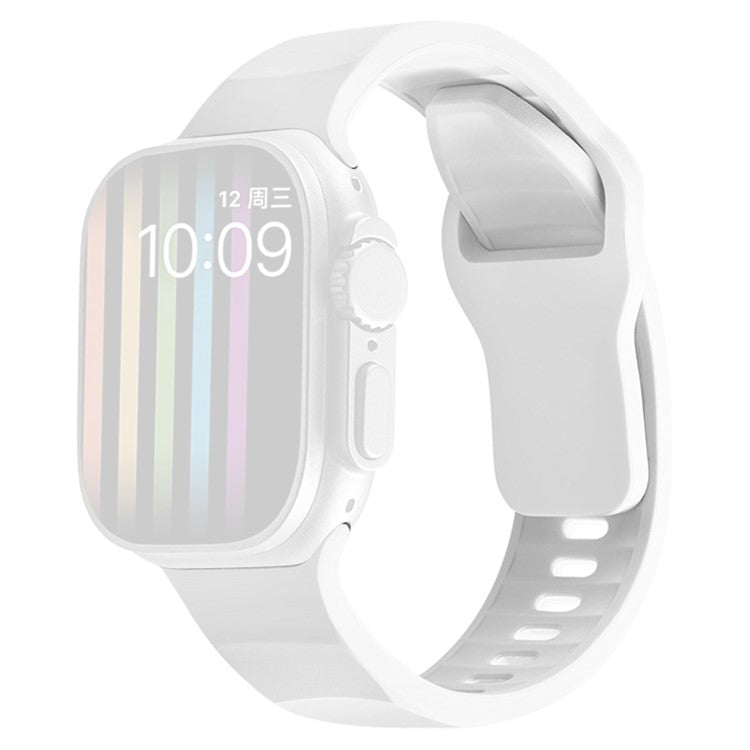For Apple Watch Series 10 46mm / Ultra 2 Ultra 49mm /  Series 9 8 7 45mm / 6 5 4 SE (2023) SE (2022) SE 44mm / 3 2 1 42mm Silicone Watch Band Wavy Square Buckle Watch Strap - White
