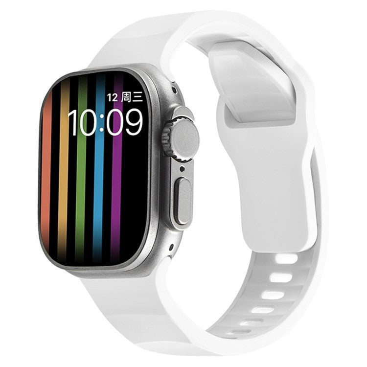 For Apple Watch Series 10 46mm / Ultra 2 Ultra 49mm /  Series 9 8 7 45mm / 6 5 4 SE (2023) SE (2022) SE 44mm / 3 2 1 42mm Silicone Watch Band Wavy Square Buckle Watch Strap - White
