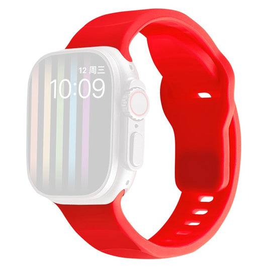 For Apple Watch Series 10 46mm / Ultra 2 Ultra 49mm /  Series 9 8 7 45mm / 6 5 4 SE (2023) SE (2022) SE 44mm / 3 2 1 42mm Silicone Watch Band Wavy Square Buckle Watch Strap - Red