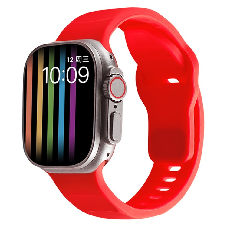 For Apple Watch Series 10 46mm / Ultra 2 Ultra 49mm /  Series 9 8 7 45mm / 6 5 4 SE (2023) SE (2022) SE 44mm / 3 2 1 42mm Silicone Watch Band Wavy Square Buckle Watch Strap - Red