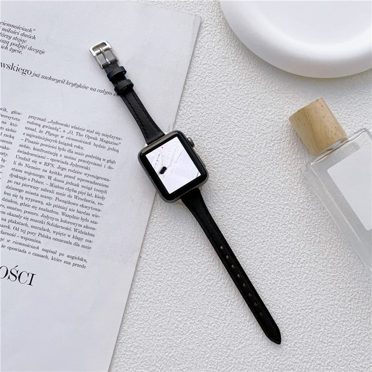 Watch Strap for Apple Watch Series 10 42mm / 9 8 7 41mm / SE (2023) SE (2022) SE 6 5 4 40mm / 3 2 1 38mm Slim Watchband Genuine Cow Leather Watch Strap - Black