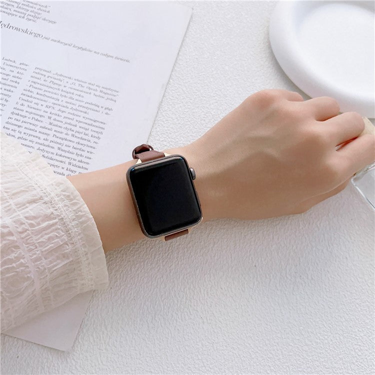 Watch Strap for Apple Watch Series 10 42mm / 9 8 7 41mm / SE (2023) SE (2022) SE 6 5 4 40mm / 3 2 1 38mm Slim Watchband Genuine Cow Leather Watch Strap - Black
