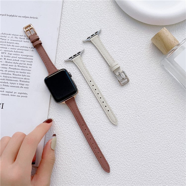 Watch Strap for Apple Watch Series 10 42mm / 9 8 7 41mm / SE (2023) SE (2022) SE 6 5 4 40mm / 3 2 1 38mm Slim Watchband Genuine Cow Leather Watch Strap - Black