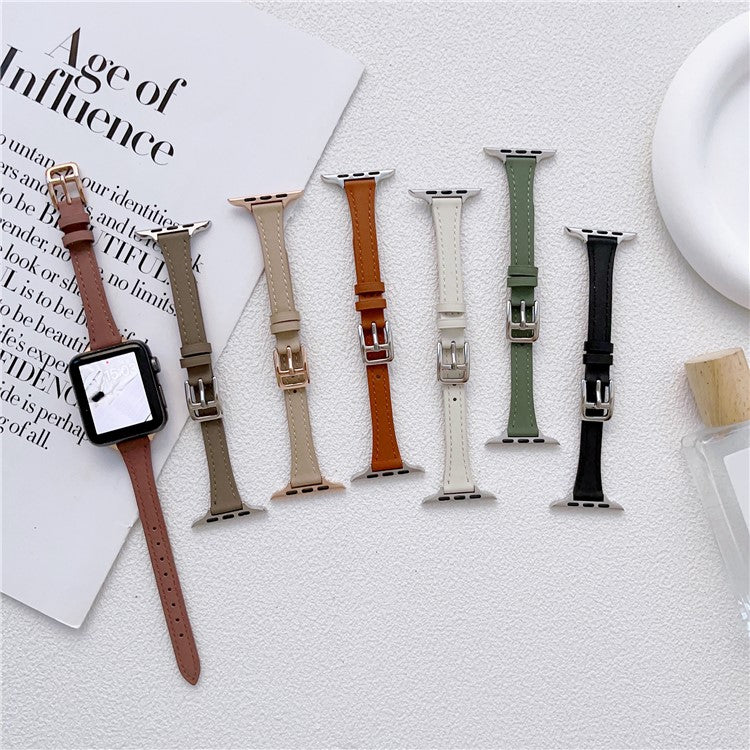 Watch Strap for Apple Watch Series 10 42mm / 9 8 7 41mm / SE (2023) SE (2022) SE 6 5 4 40mm / 3 2 1 38mm Slim Watchband Genuine Cow Leather Watch Strap - Black