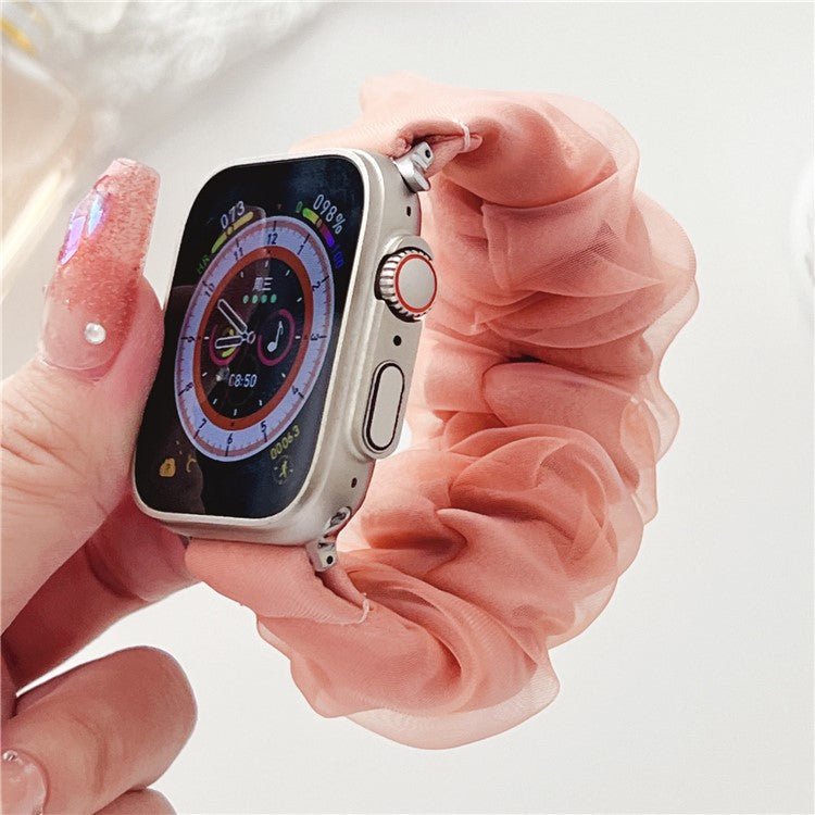 For Apple Watch Series 10 46mm / Ultra 2 Ultra 49mm /  Series 9 8 7 45mm / 6 5 4 SE (2023) SE (2022) SE 44mm / 3 2 1 42mm Hair Band Style Watch Strap AW Organza Watch Band - Orange