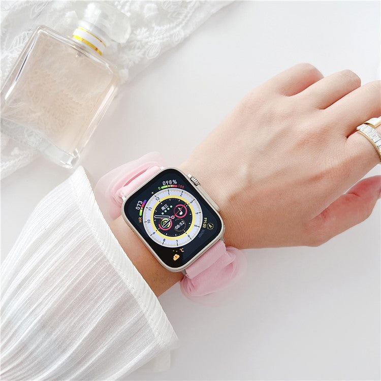 For Apple Watch Series 10 46mm / Ultra 2 Ultra 49mm /  Series 9 8 7 45mm / 6 5 4 SE (2023) SE (2022) SE 44mm / 3 2 1 42mm Hair Band Style Watch Strap AW Organza Watch Band - Orange