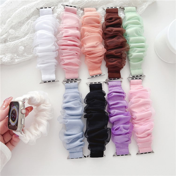 For Apple Watch Series 10 46mm / Ultra 2 Ultra 49mm /  Series 9 8 7 45mm / 6 5 4 SE (2023) SE (2022) SE 44mm / 3 2 1 42mm Hair Band Style Watch Strap AW Organza Watch Band - Orange