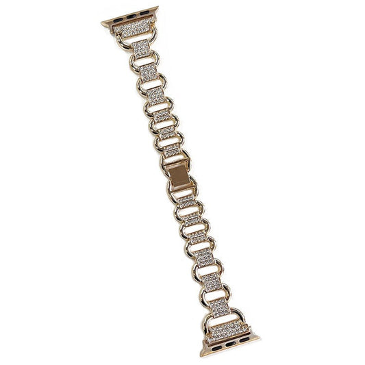 For Apple Watch Series 10 46mm / Ultra 2 Ultra 49mm /  Series 9 8 7 45mm / 6 5 4 SE (2023) SE (2022) SE 44mm / 3 2 1 42mm AW Metal Watch Strap Rhinestone Decor Hollow Watchband - Gold